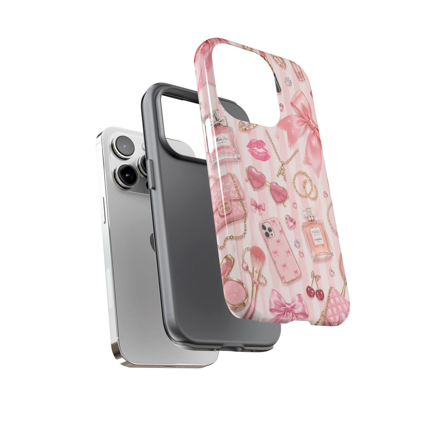 Pink Glam Pattern phone case | Makeup, bows, perfume, lipstick design