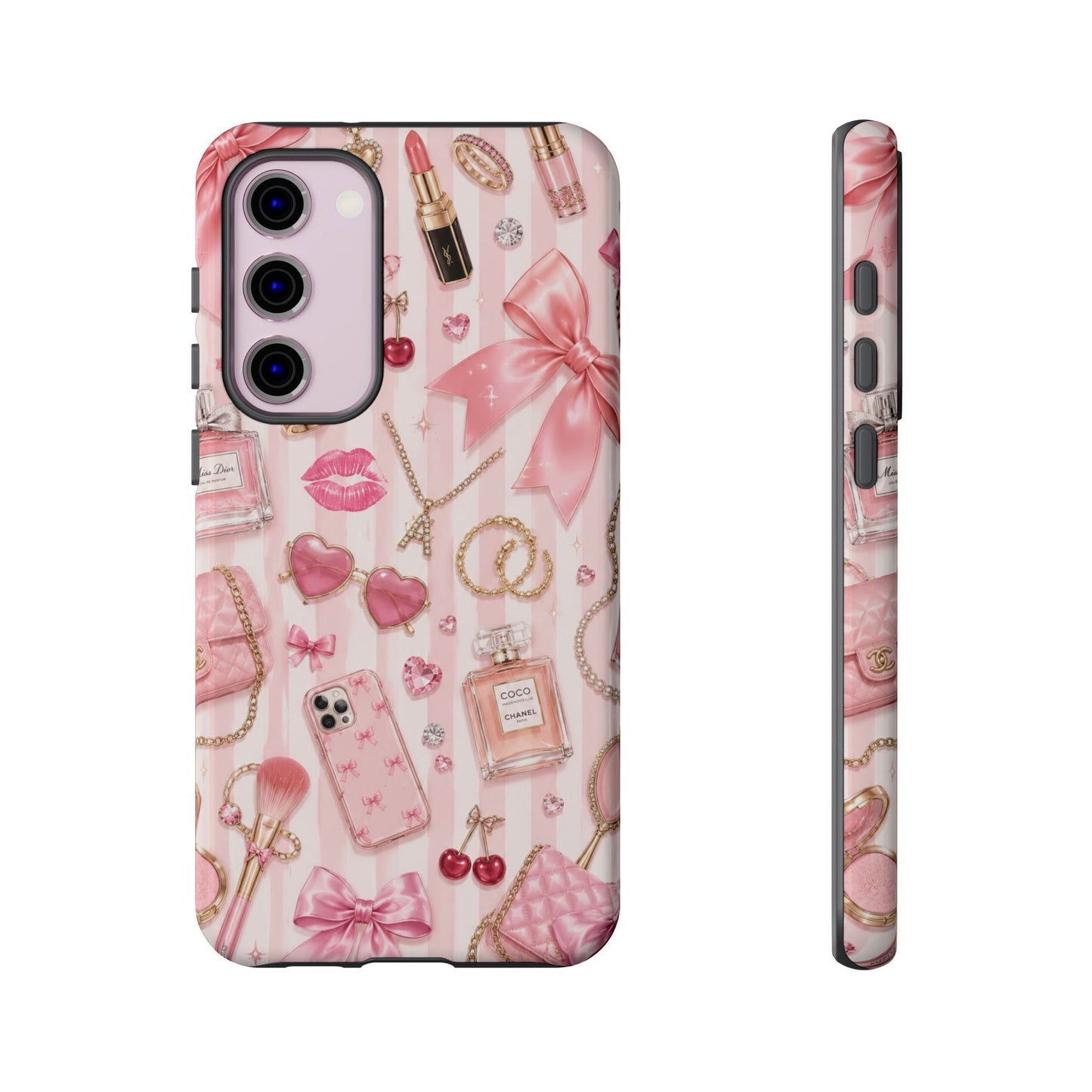 Pink Glam Pattern phone case | Makeup, bows, perfume, lipstick design