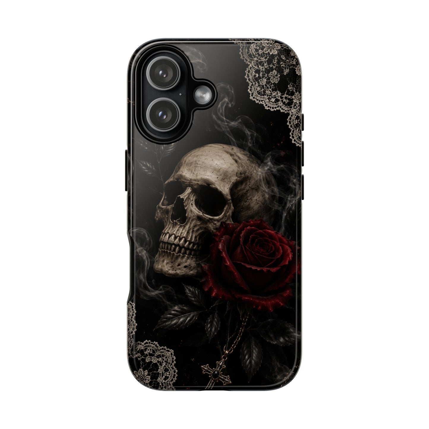 Sunflower Porch Co Skull with Red Rose phone case | Tough Cases