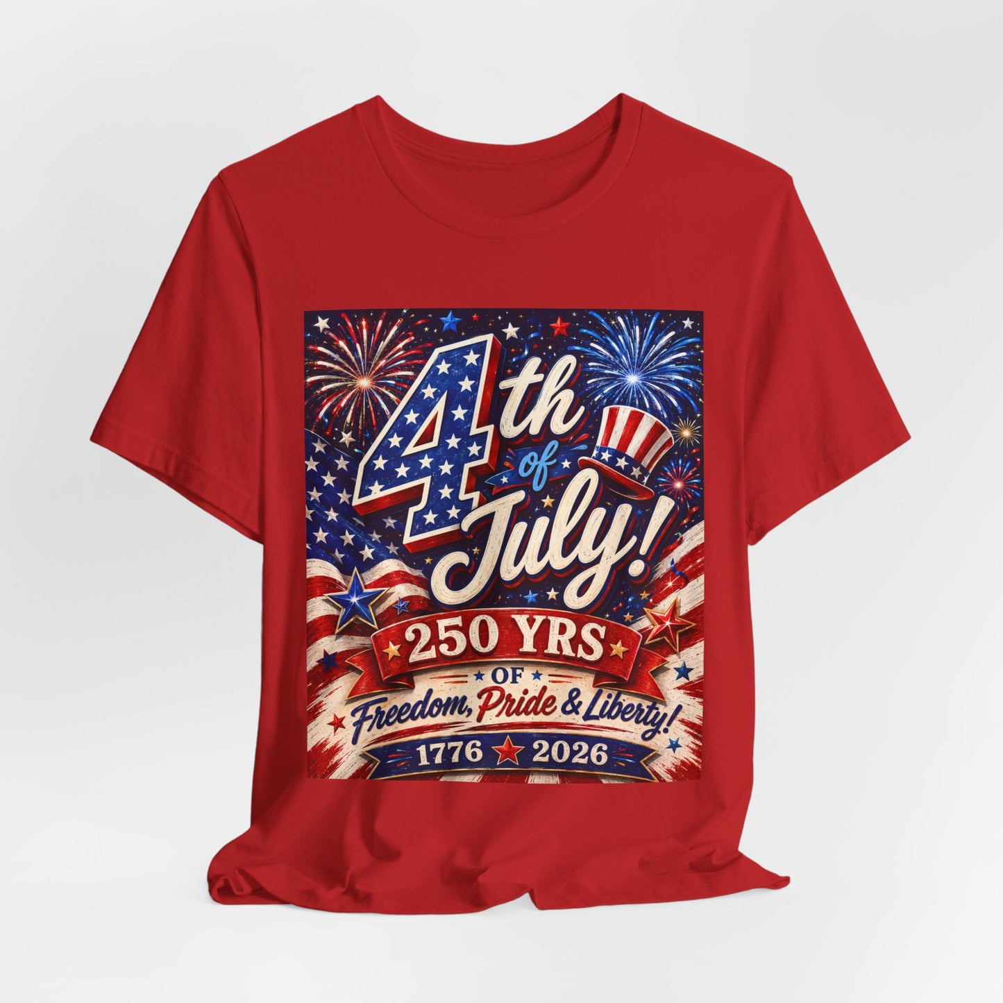 Sunflower Porch Co 4th of July T-Shirt - 250 Years 1776-2026 Fireworks, Freedom, Pride & Liberty Tee