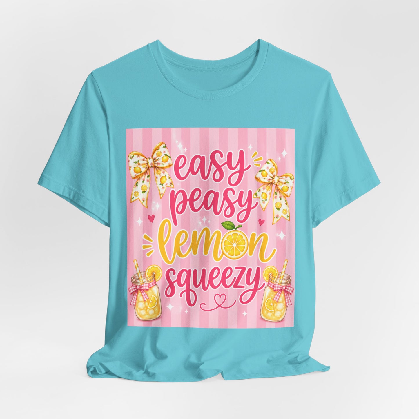 SunflowerPorchCo Easy Peasy Lemon Squeezy T-Shirt | Lemonade Floral Bow Summer Graphic
