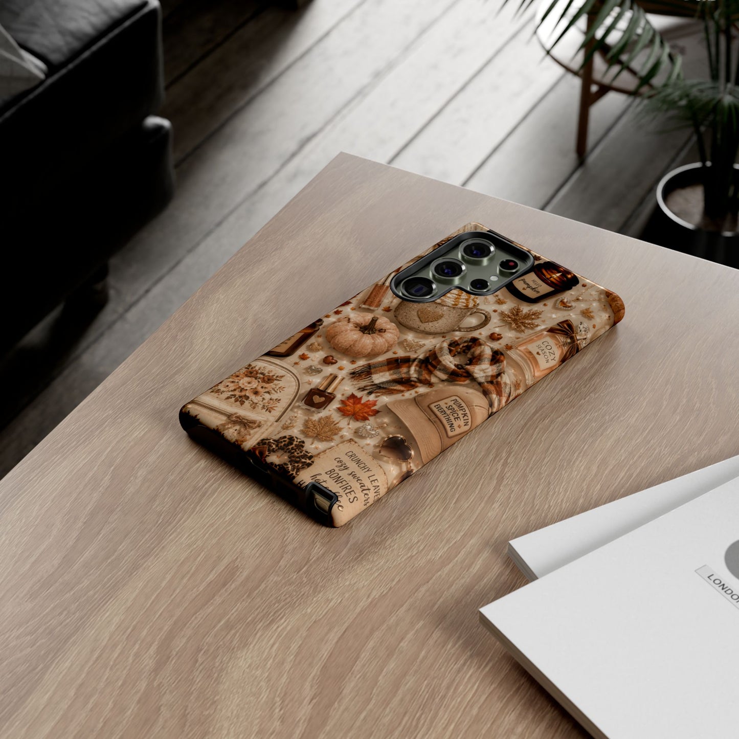 Sunflower Porch Co Cozy Autumn Mug and Pumpkin Pattern Phone Case | Fall Aesthetic