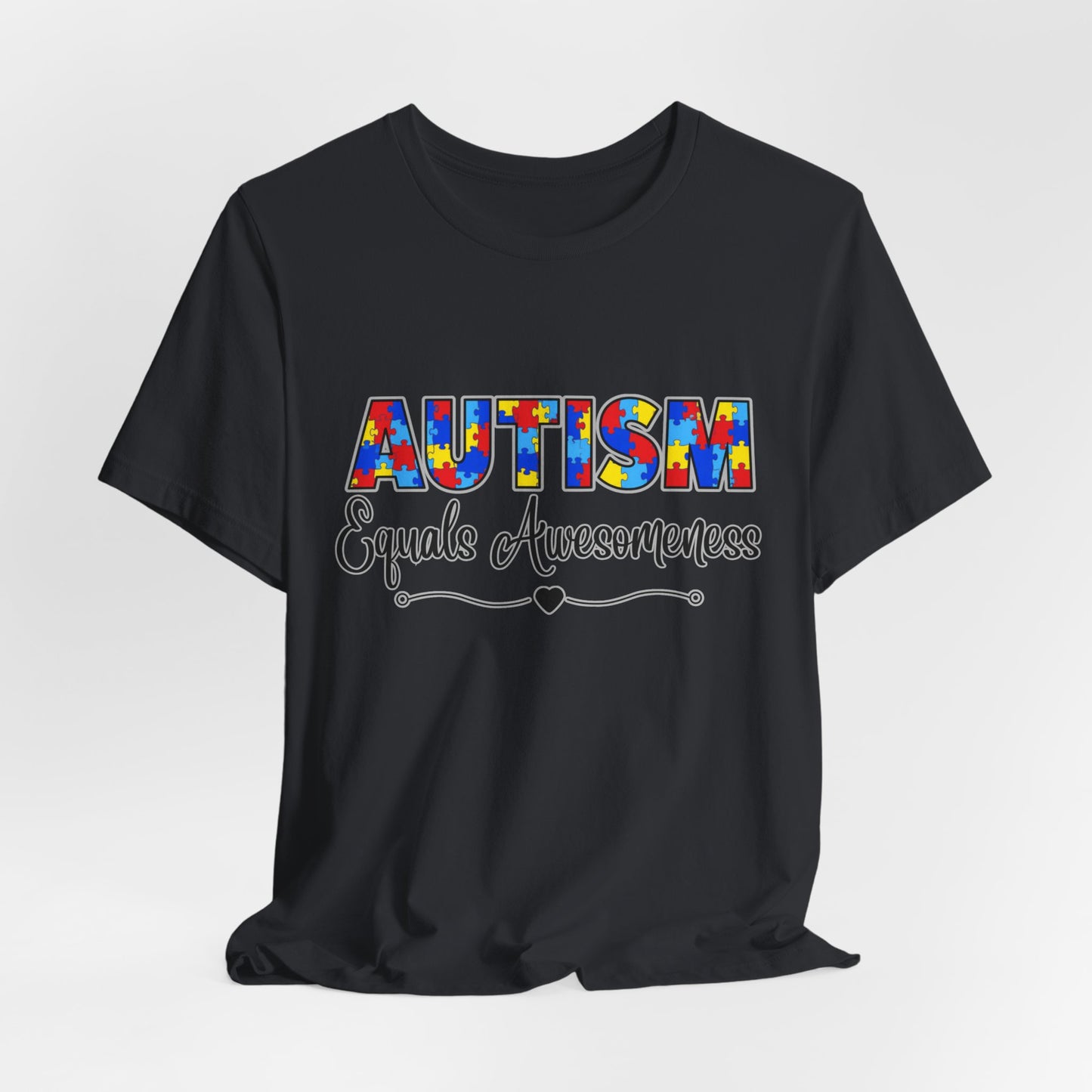 SunflowerPorchCo Autism Equals Awesomeness T-Shirt | Puzzle Heart Autism Awareness Tee