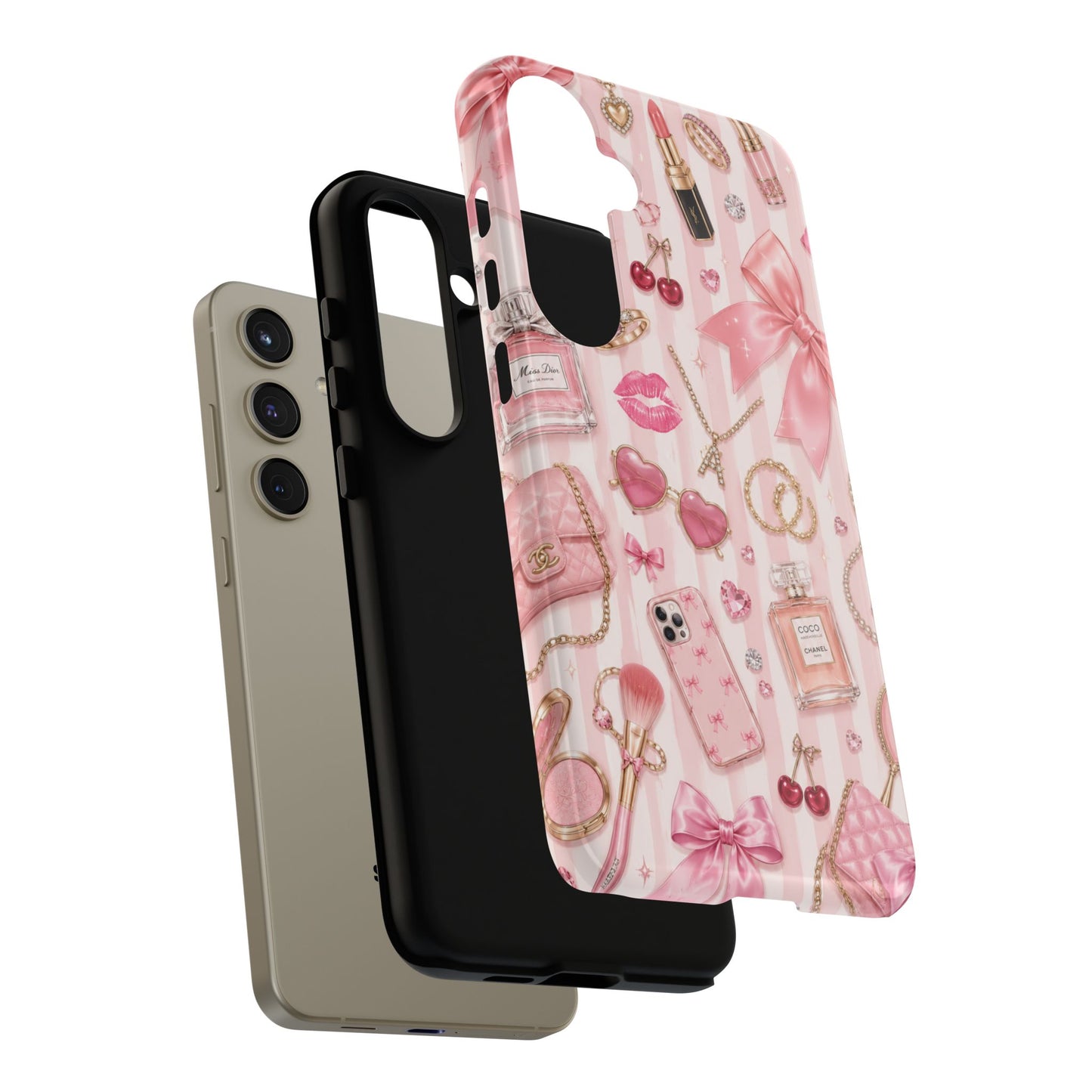 Pink Glam Pattern phone case | Makeup, bows, perfume, lipstick design
