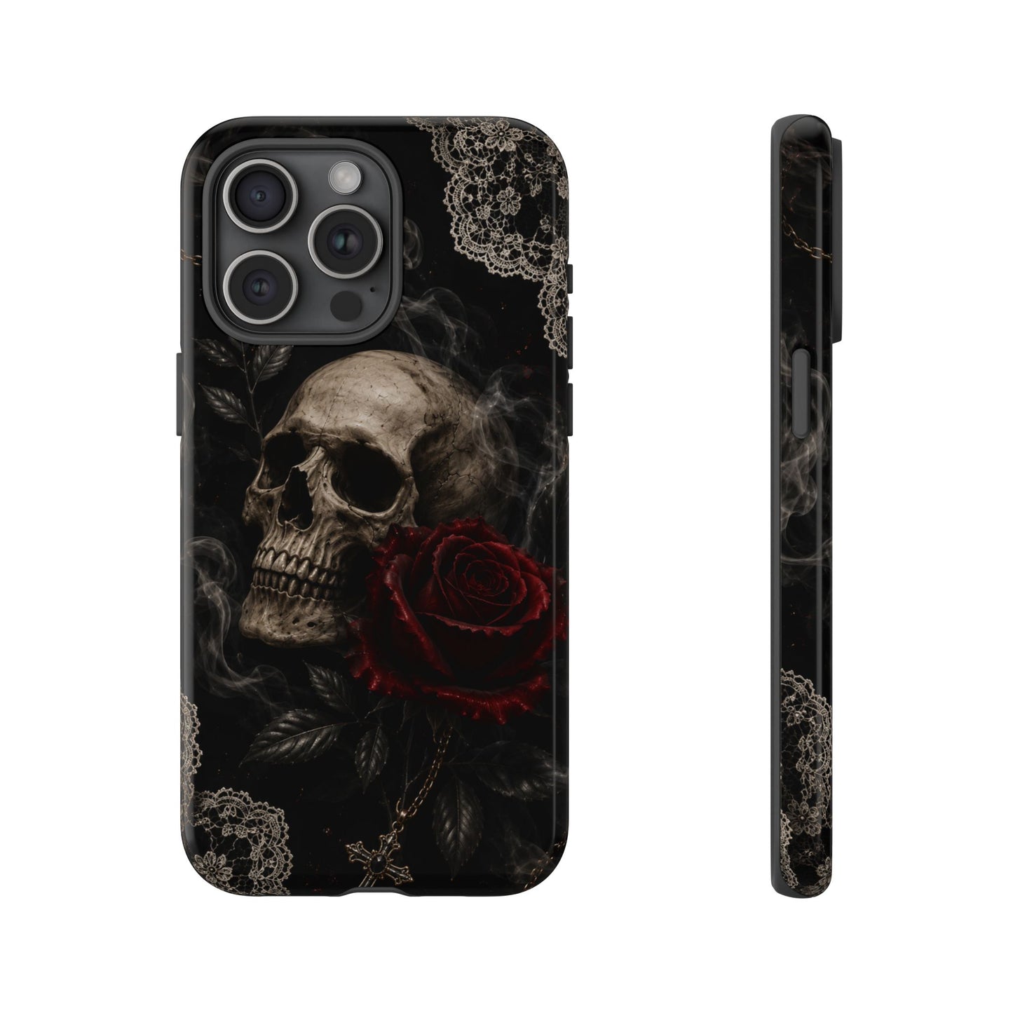 Sunflower Porch Co Skull with Red Rose phone case | Tough Cases