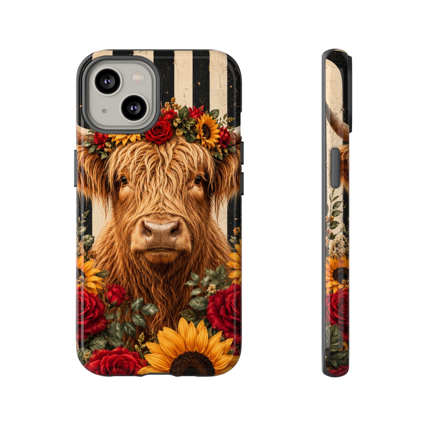 Sunflower Porch Co Highland Cow Floral Crown phone case | Tough Cases