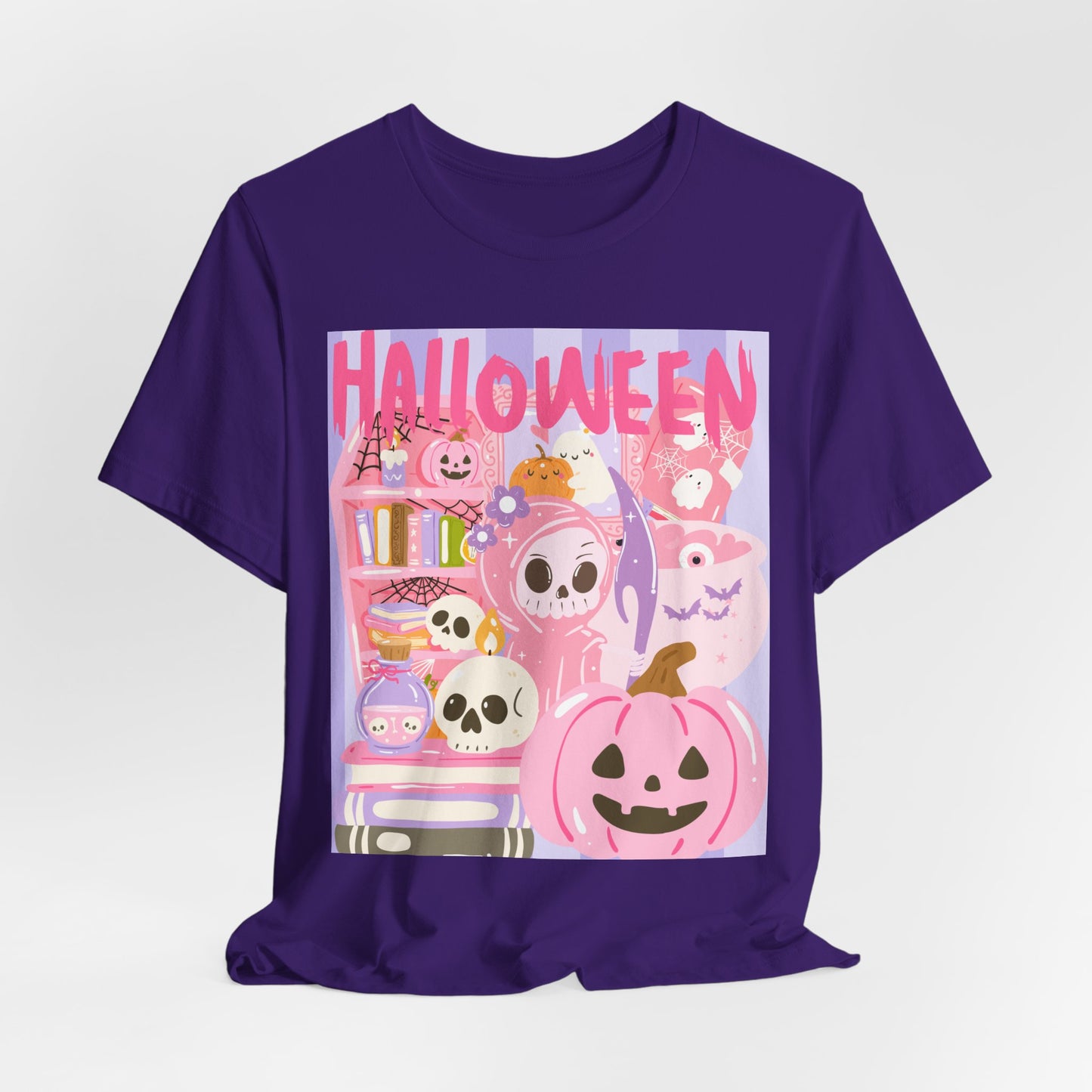 SunflowerPorchCo Pink Cute Halloween Characters Tee | Jack-o'-Lantern Skulls Candy