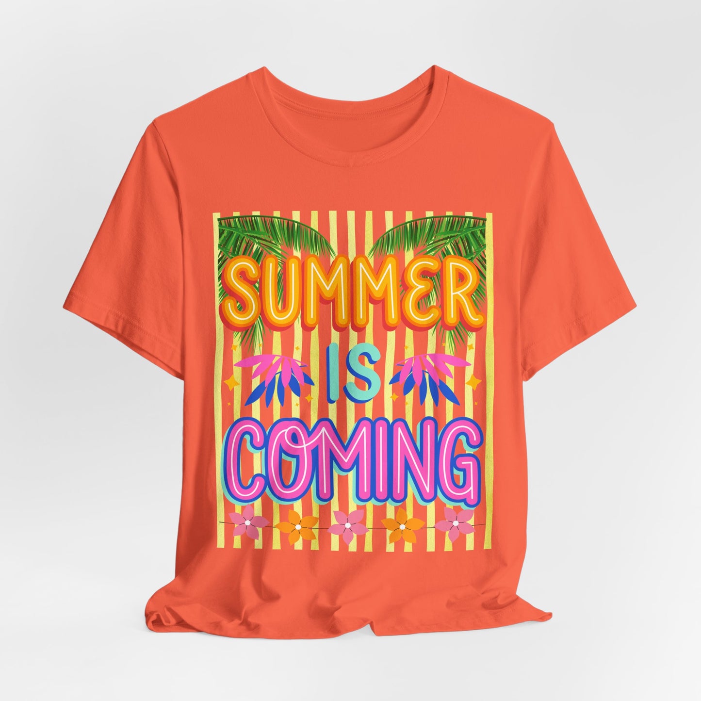 SunflowerPorchCo Summer Is Coming T-Shirt | Tropical Palm Flowers Tee