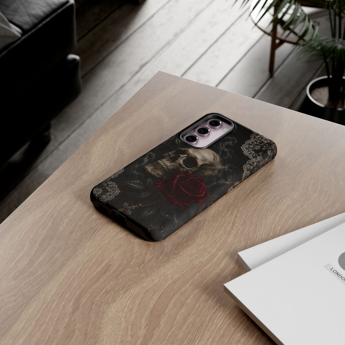 Sunflower Porch Co Skull with Red Rose phone case | Tough Cases