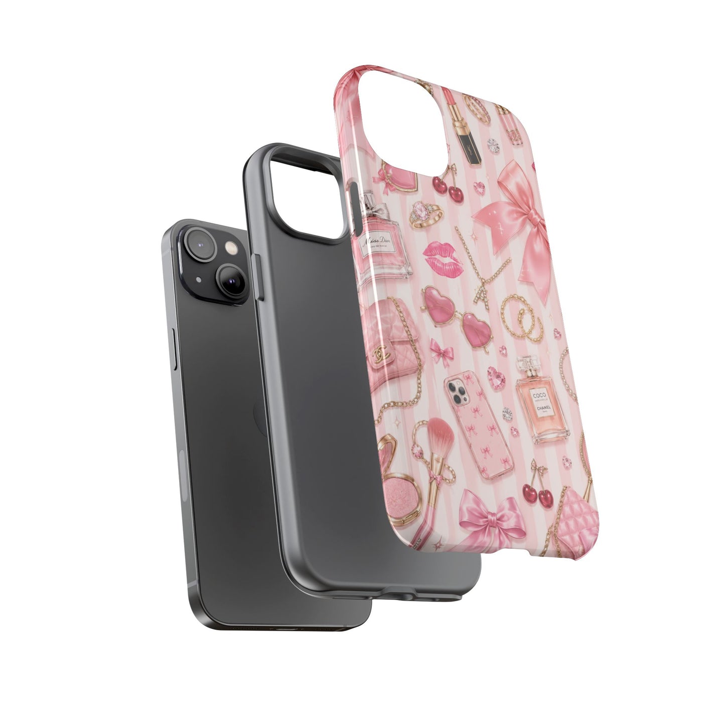 Pink Glam Pattern phone case | Makeup, bows, perfume, lipstick design