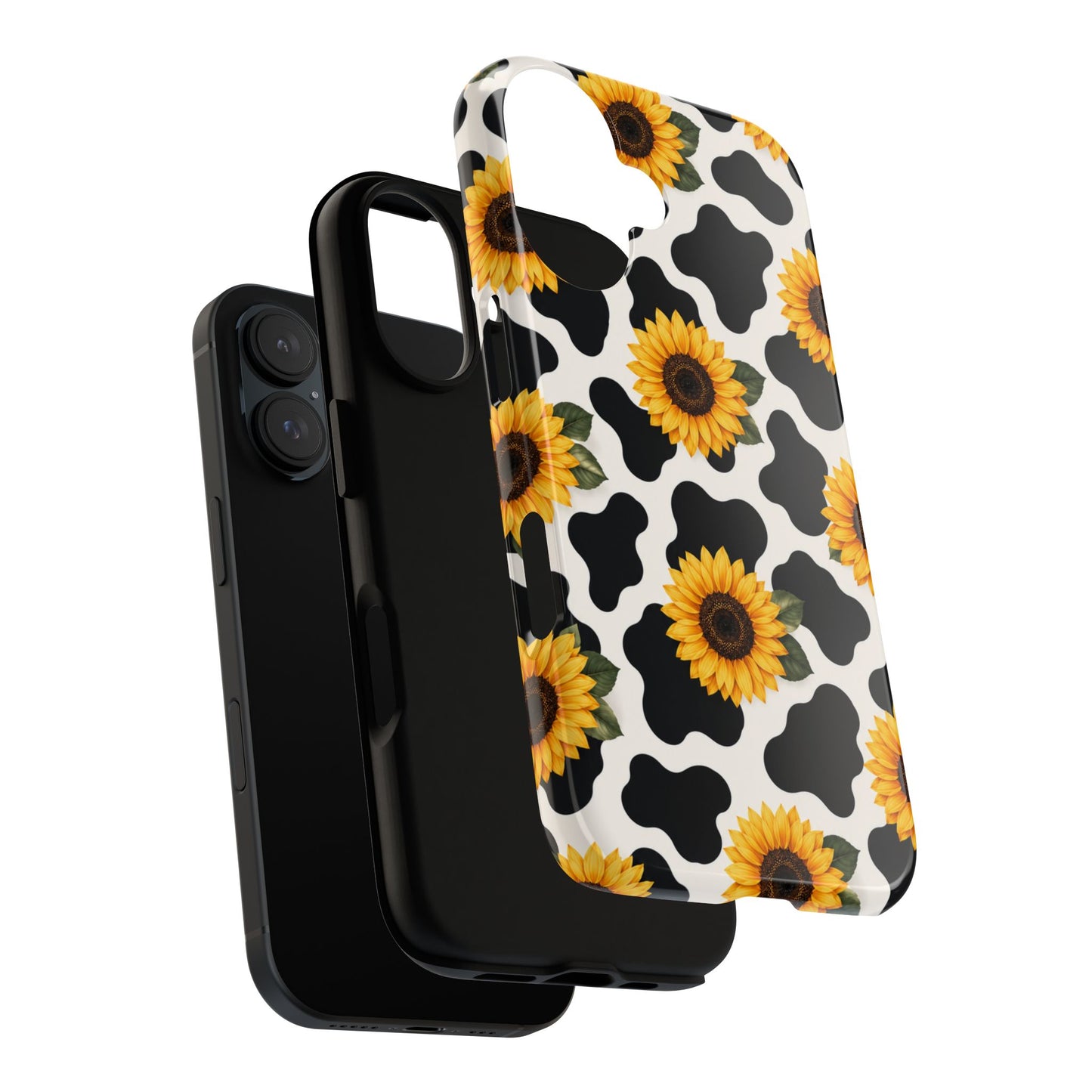 Sunflower Cow Print Tough Case | Phone Case, Floral Farm Animal Pattern