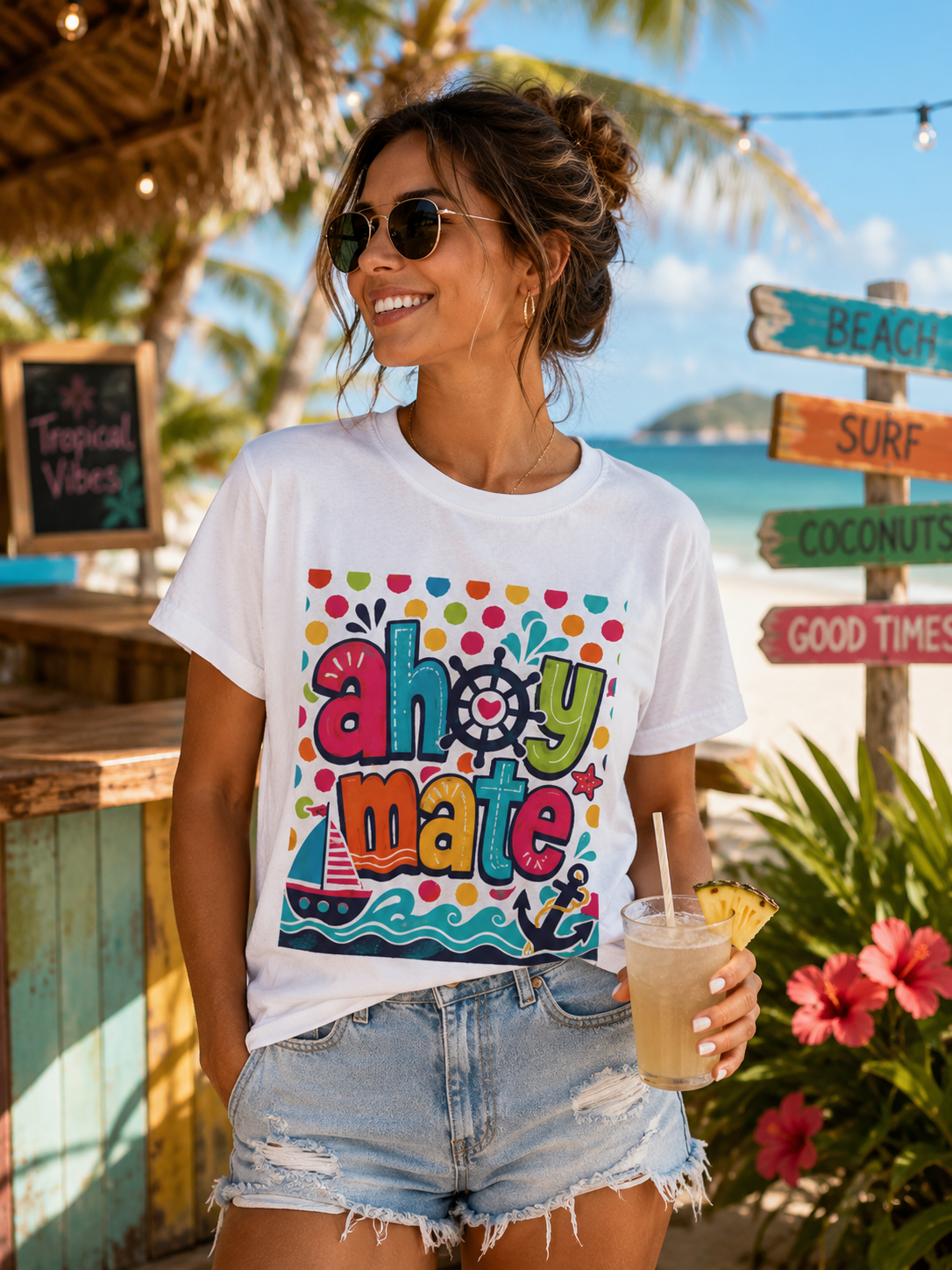 Sunflower Porch Co. Ahoy Mate Kids T-Shirt – Colorful Nautical Sailboat Tee