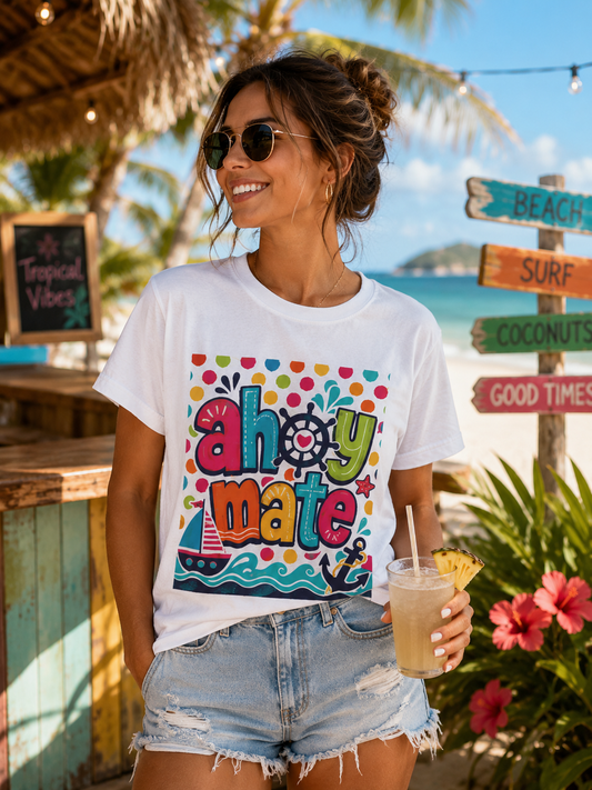 Sunflower Porch Co. Ahoy Mate Kids T-Shirt – Colorful Nautical Sailboat Tee
