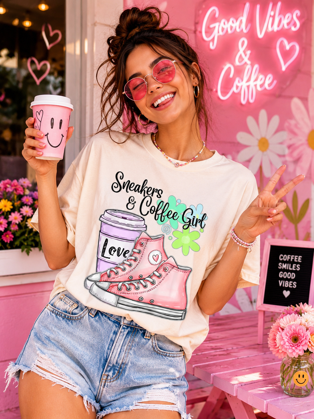 SunflowerPorchCo Sneakers & Coffee Girl