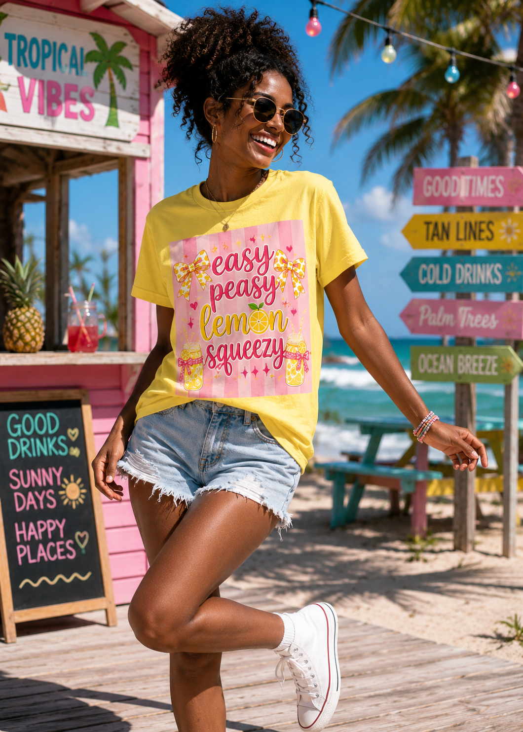 SunflowerPorchCo Easy Peasy Lemon Squeezy T-Shirt | Lemonade Floral Bow Summer Graphic