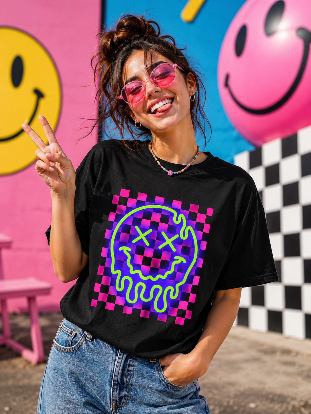 SunflowerPorchCo Neon Smiley Face