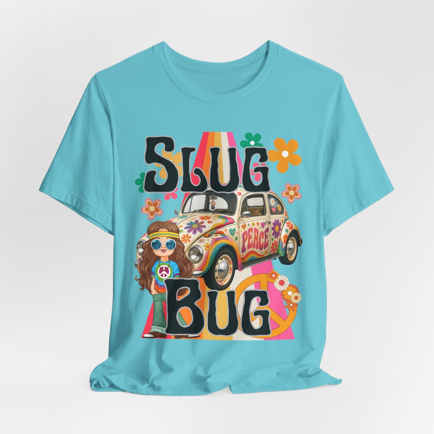 SunflowerPorchCo Hippie Peace Beetle Slug Bug Tee | Retro VW Bug, Flower Power Design