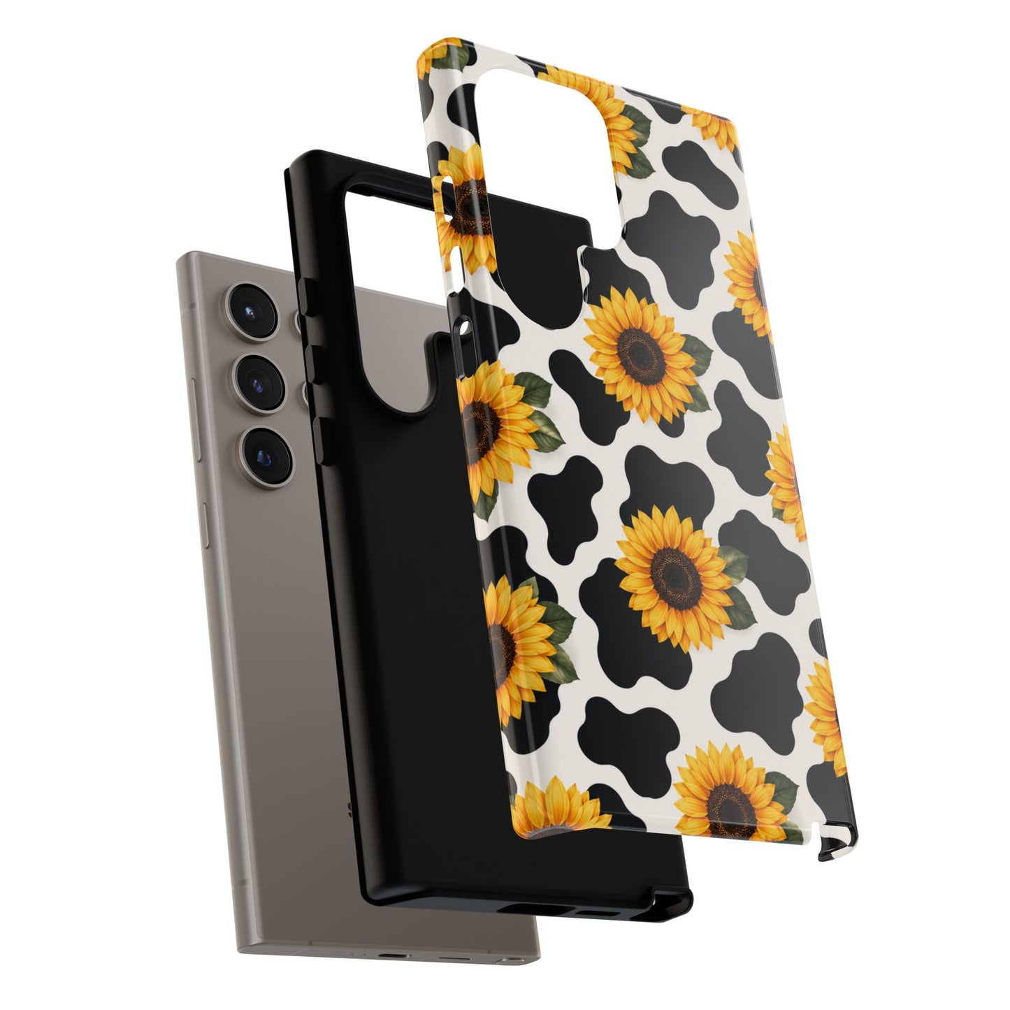 Sunflower Cow Print Tough Case | Phone Case, Floral Farm Animal Pattern