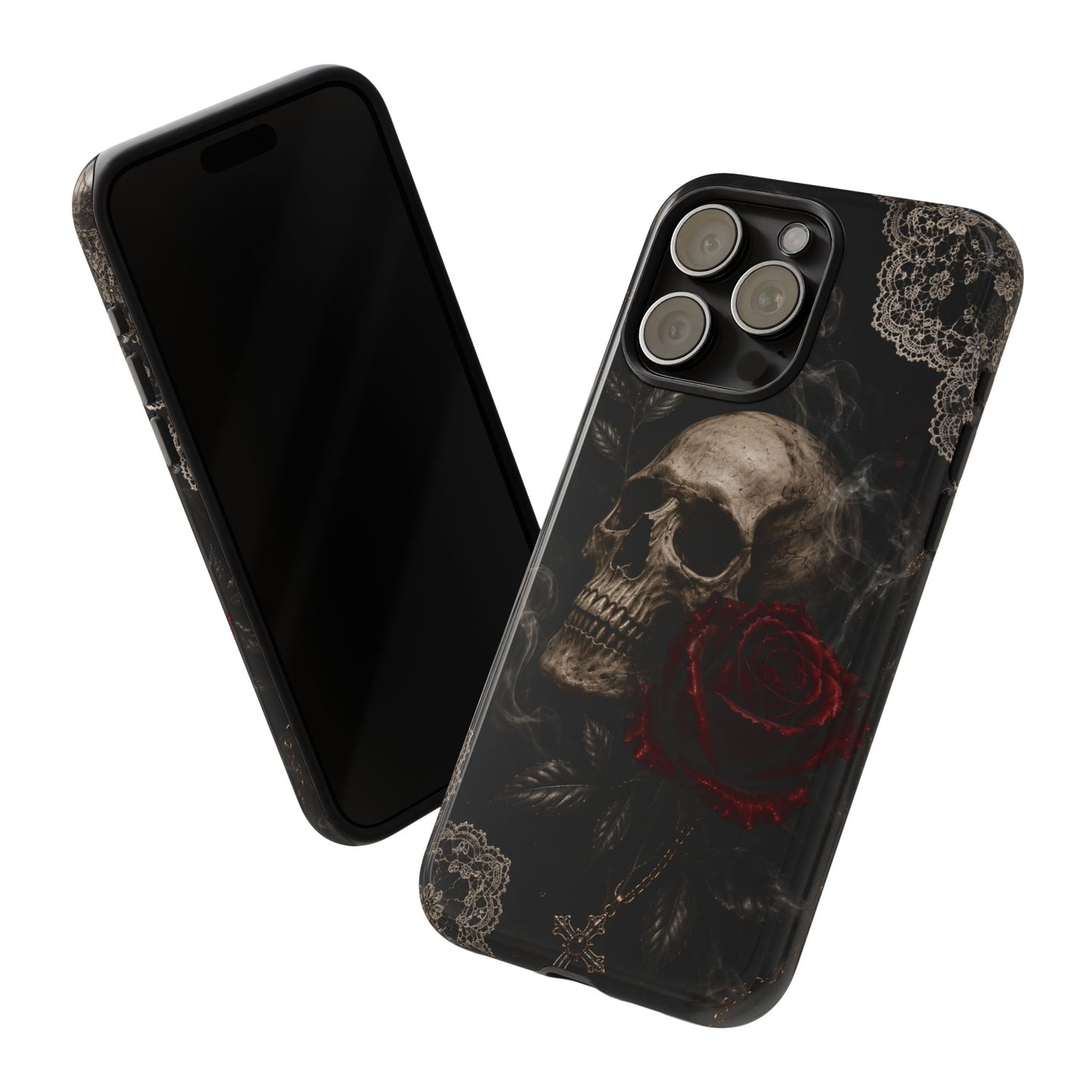 Sunflower Porch Co Skull with Red Rose phone case | Tough Cases