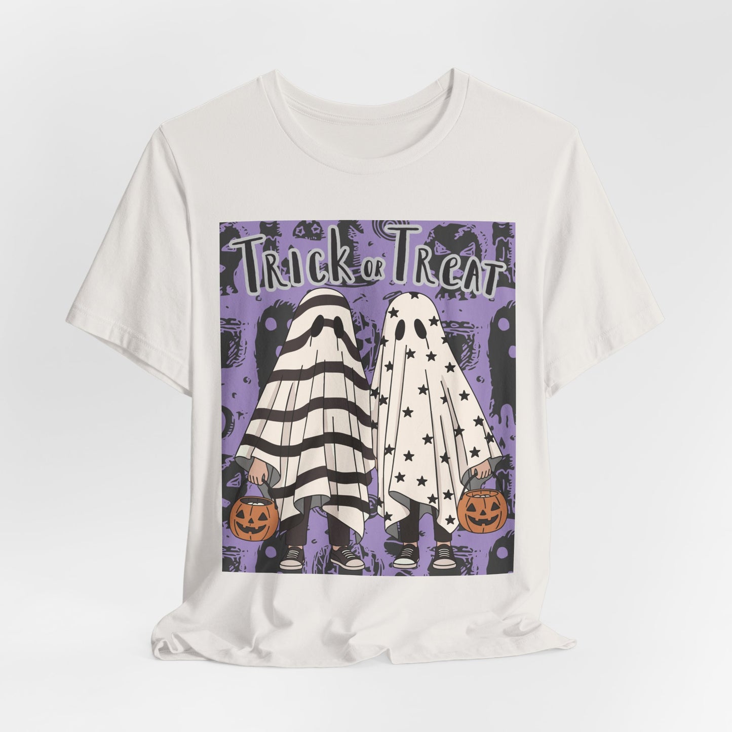 SunflowerPorchCo Trick or Treat Ghost Kids Halloween T-Shirt | Pumpkin Costume Tee