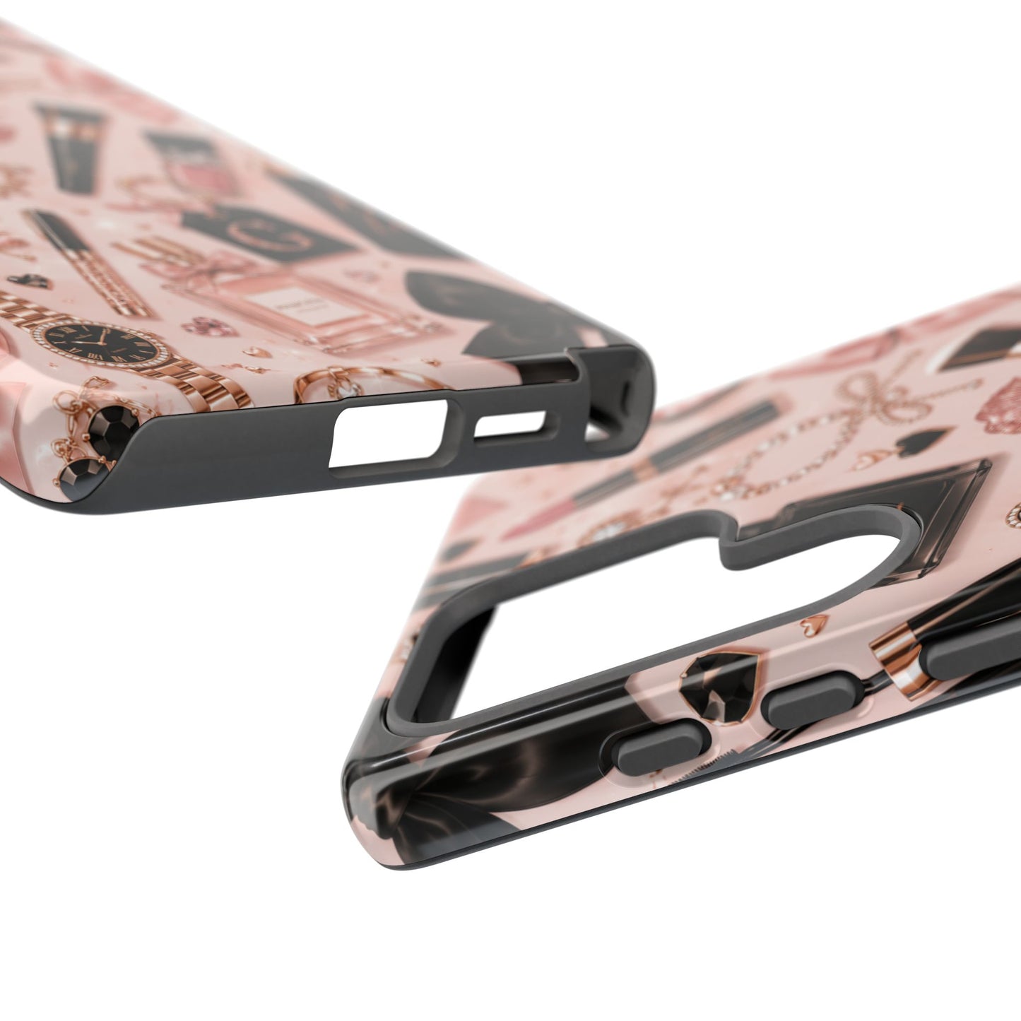 Sunflower Porch Co Glam Makeup Pattern Phone Case | Rose Gold Cosmetics, Perfume, Lipstick