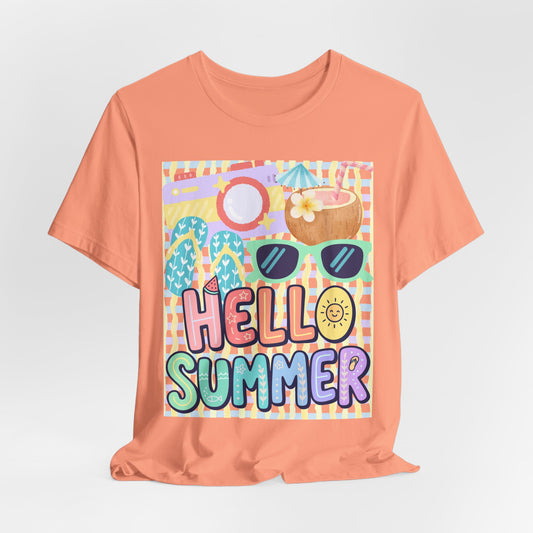 Sunflower Porch Co Hello Summer graphic tee | Summer sunglasses coconut flip flops shirt