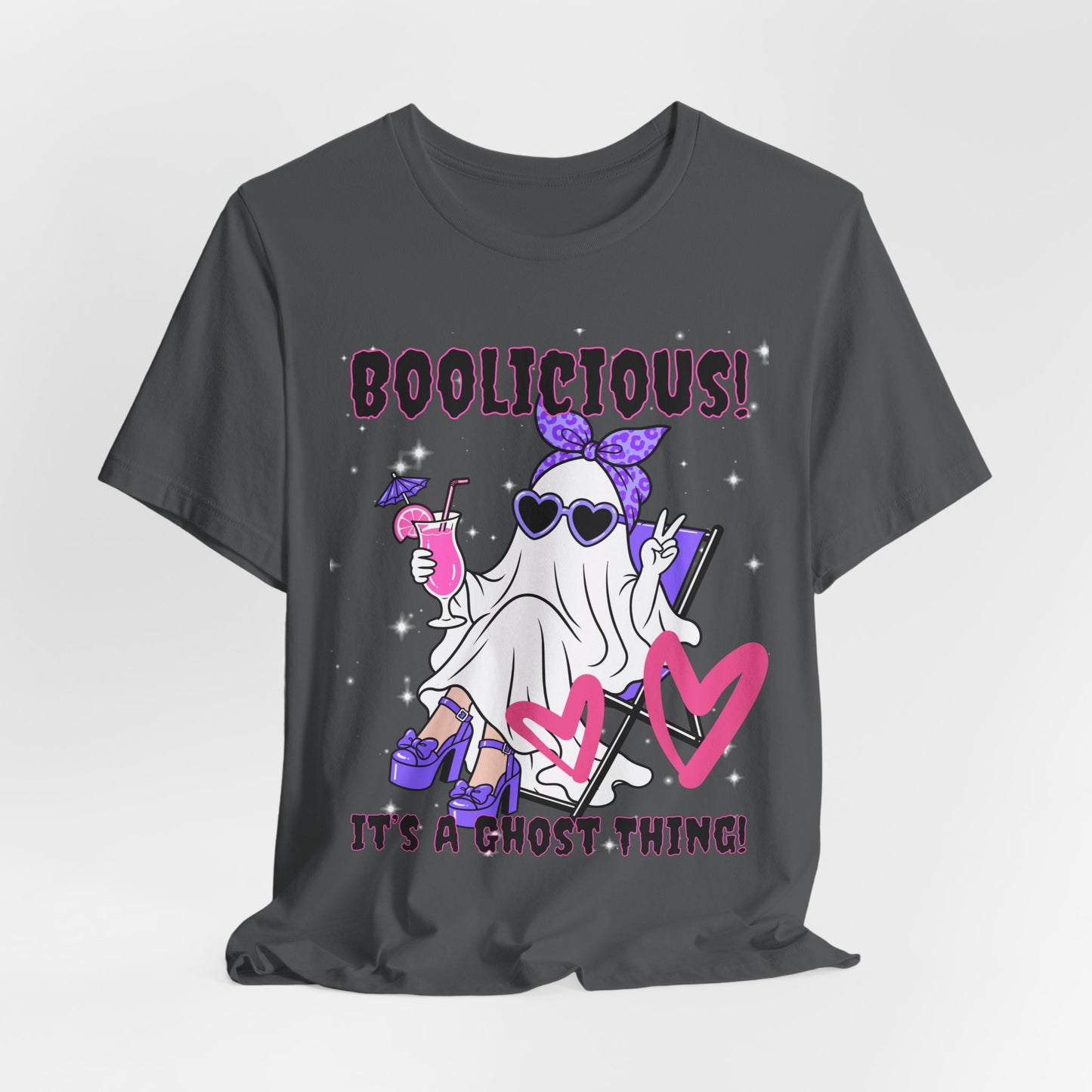 Sunflower Porch Co Boolisious Ghost Tee | Cute Glam Ghost with Hearts Halloween Shirt