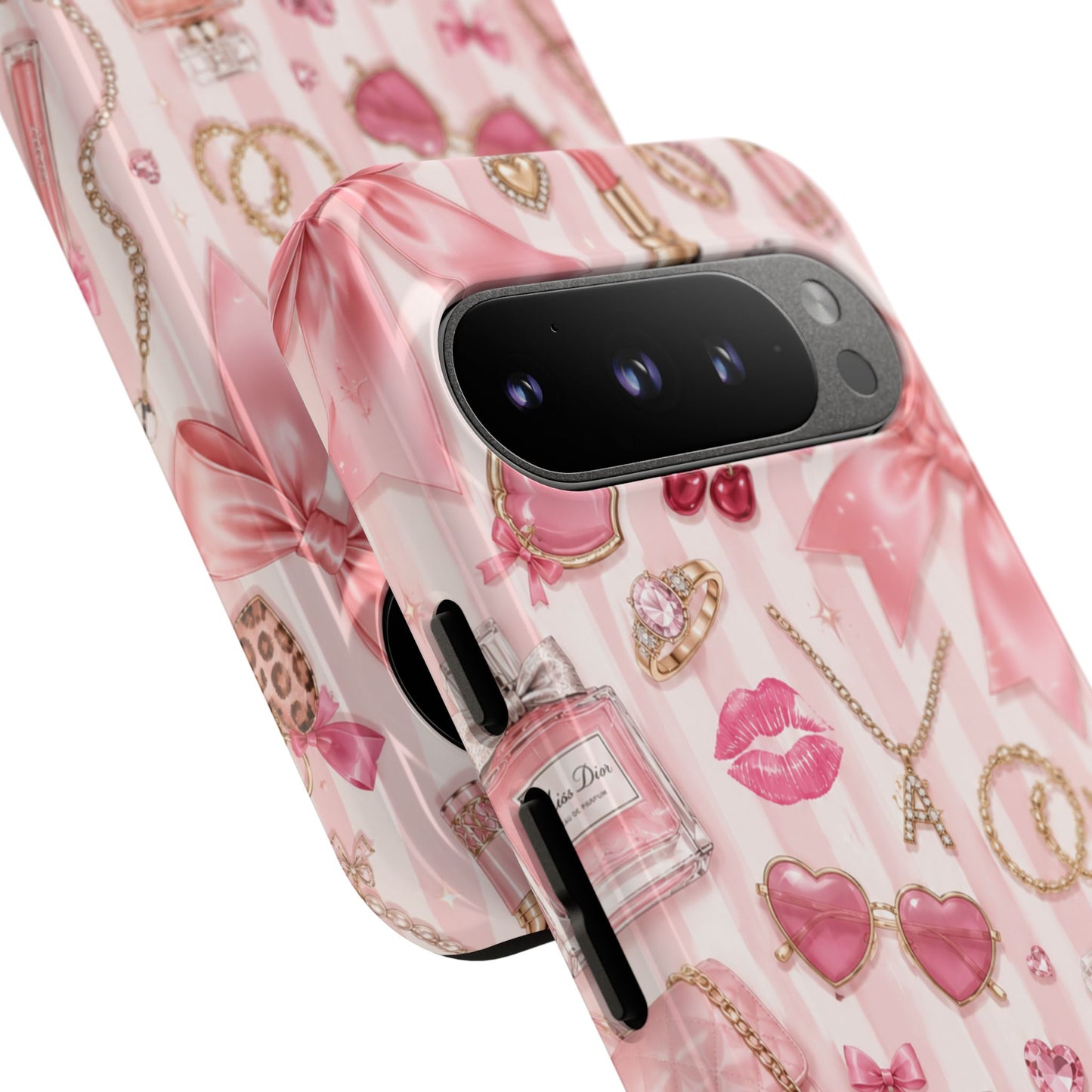 Pink Glam Pattern phone case | Makeup, bows, perfume, lipstick design