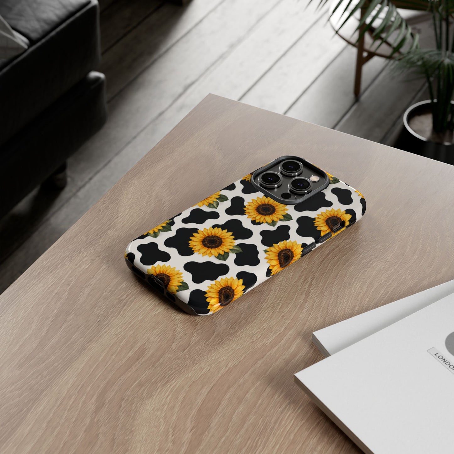 Sunflower Cow Print Tough Case | Phone Case, Floral Farm Animal Pattern