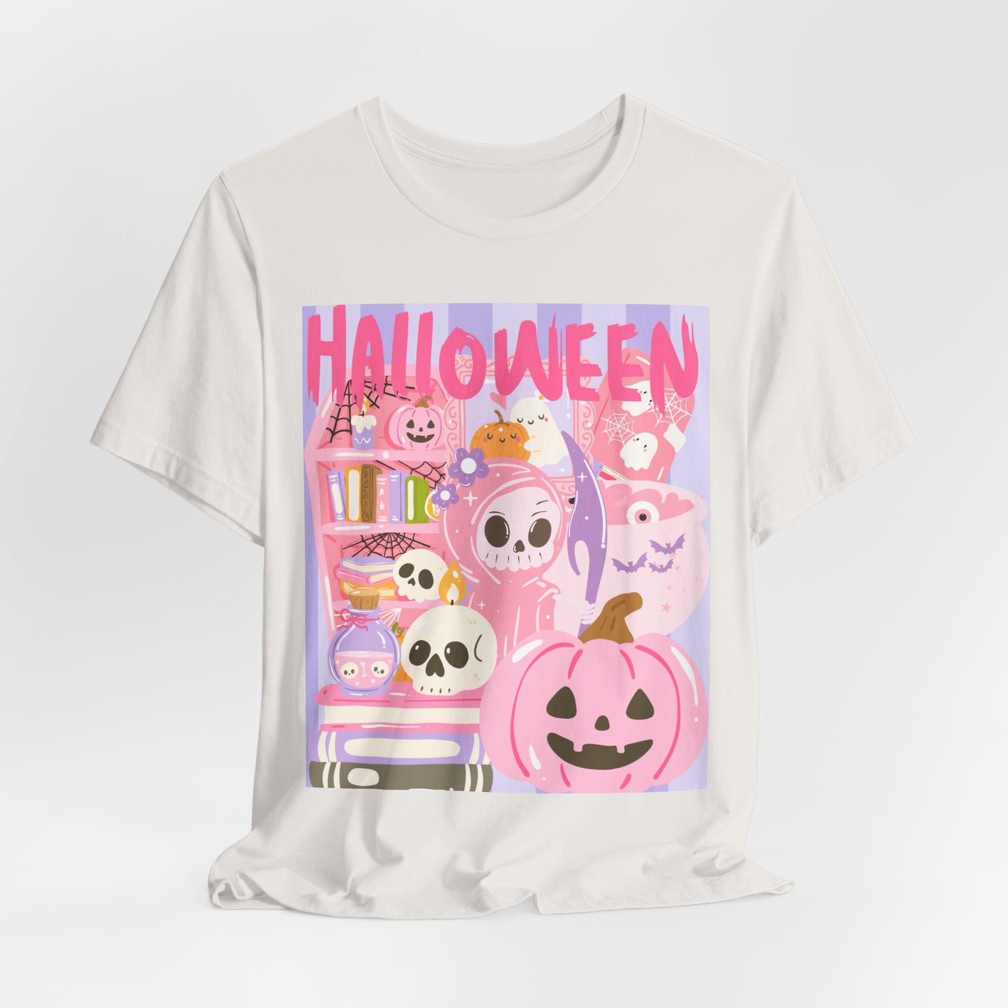 SunflowerPorchCo Pink Cute Halloween Characters Tee | Jack-o'-Lantern Skulls Candy