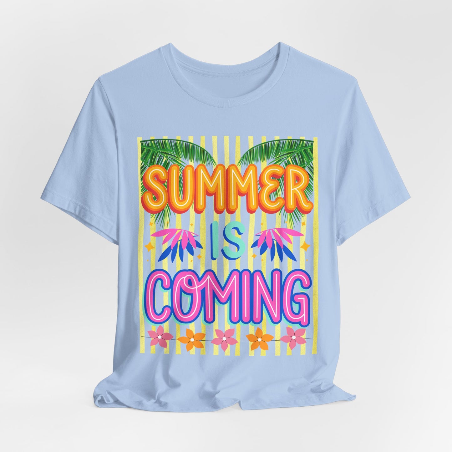 SunflowerPorchCo Summer Is Coming T-Shirt | Tropical Palm Flowers Tee