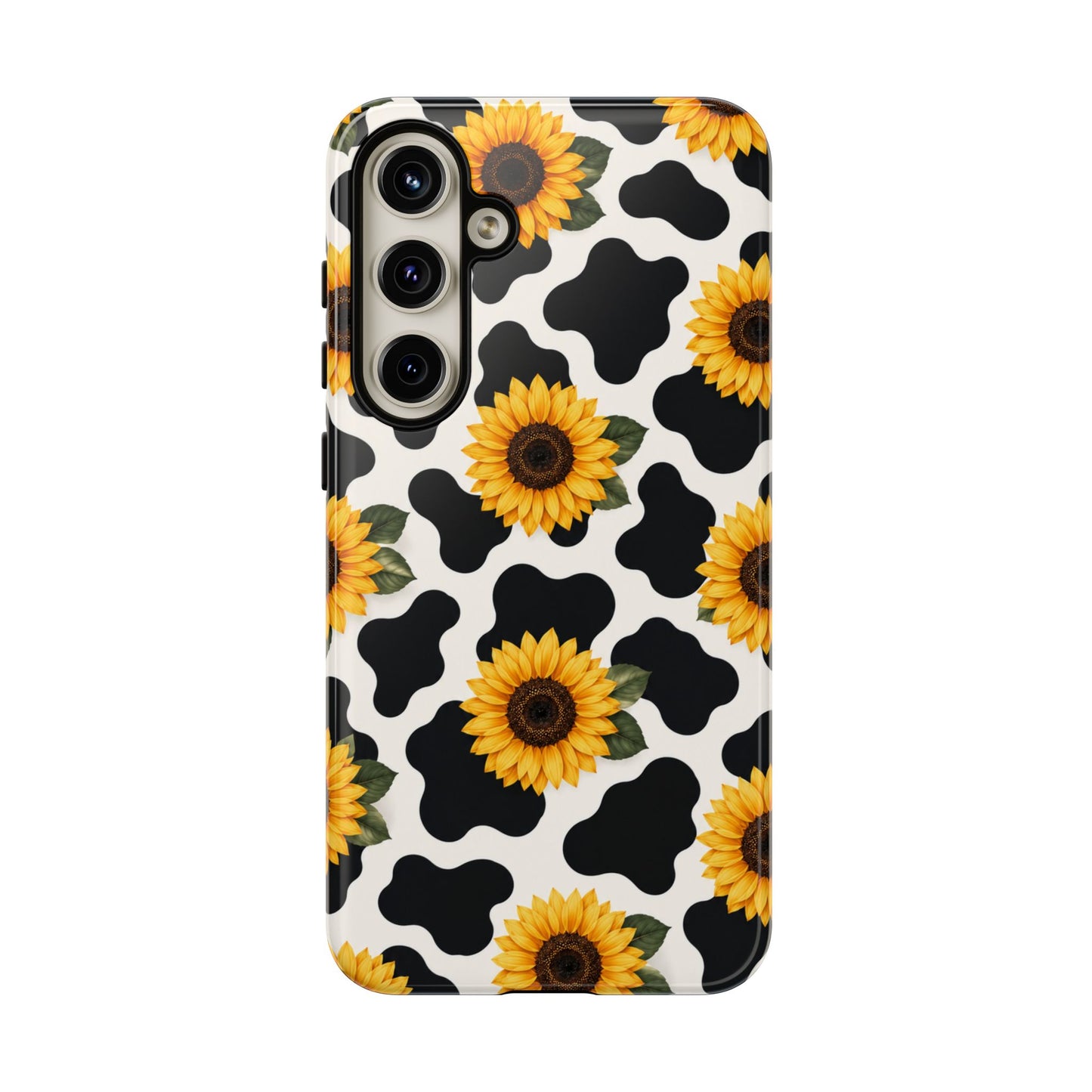 Sunflower Cow Print Tough Case | Phone Case, Floral Farm Animal Pattern