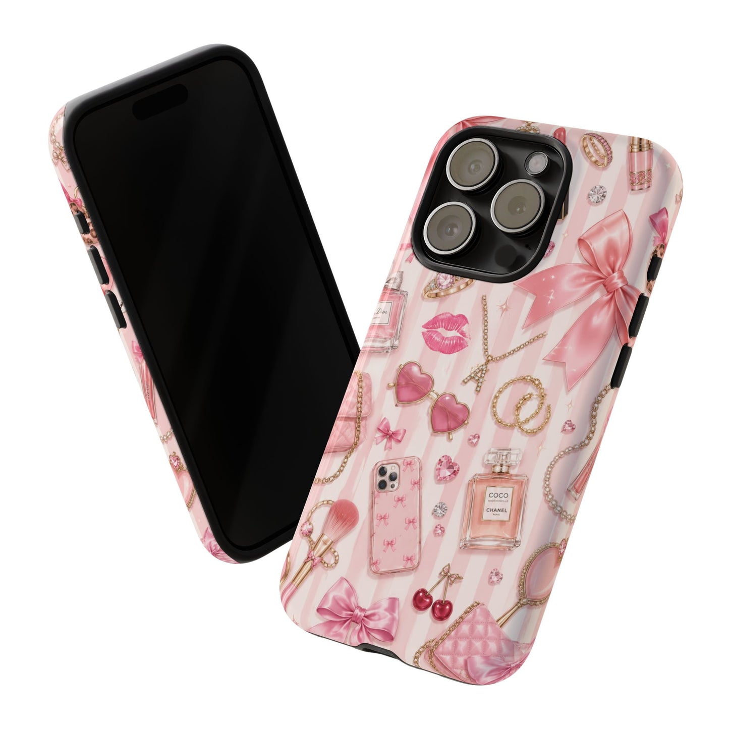 Pink Glam Pattern phone case | Makeup, bows, perfume, lipstick design