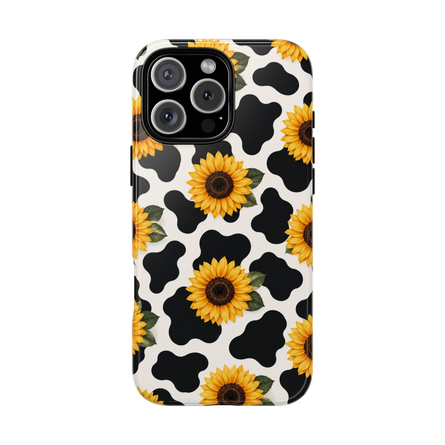 Sunflower Cow Print Tough Case | Phone Case, Floral Farm Animal Pattern