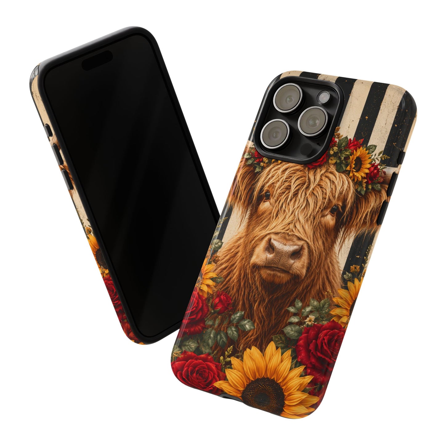 Sunflower Porch Co Highland Cow Floral Crown phone case | Tough Cases