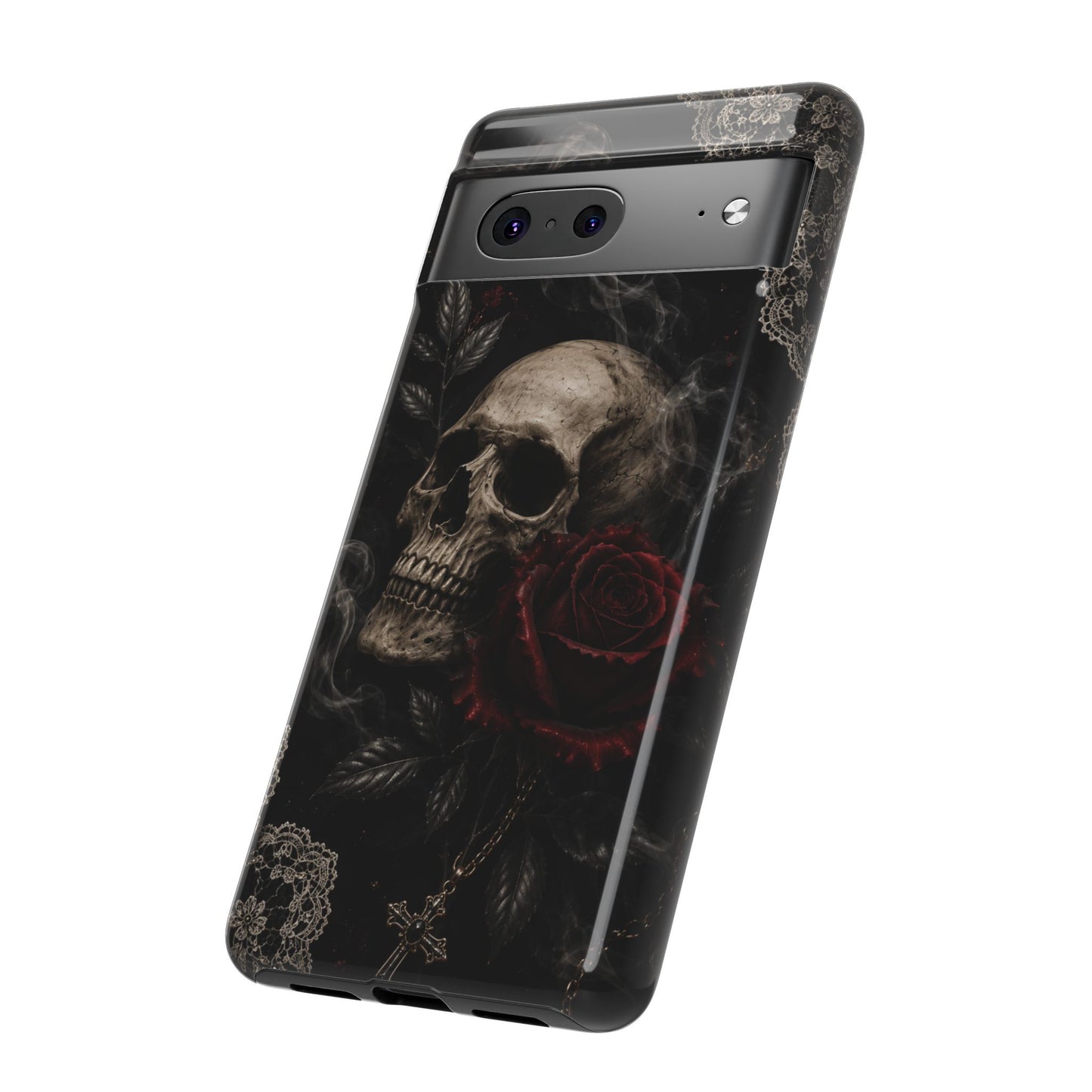 Sunflower Porch Co Skull with Red Rose phone case | Tough Cases
