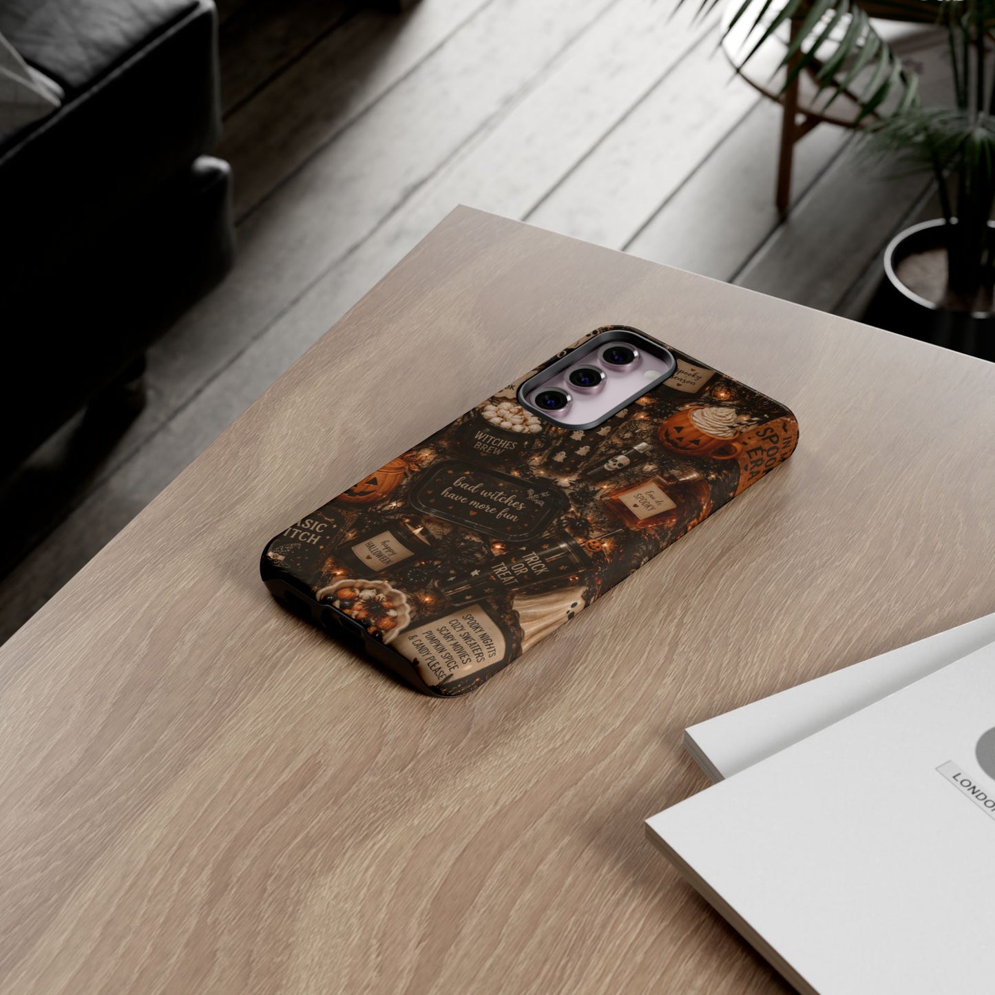 Sunflower Porch Co Halloween Collage phone case | spooky pumpkin witchy design