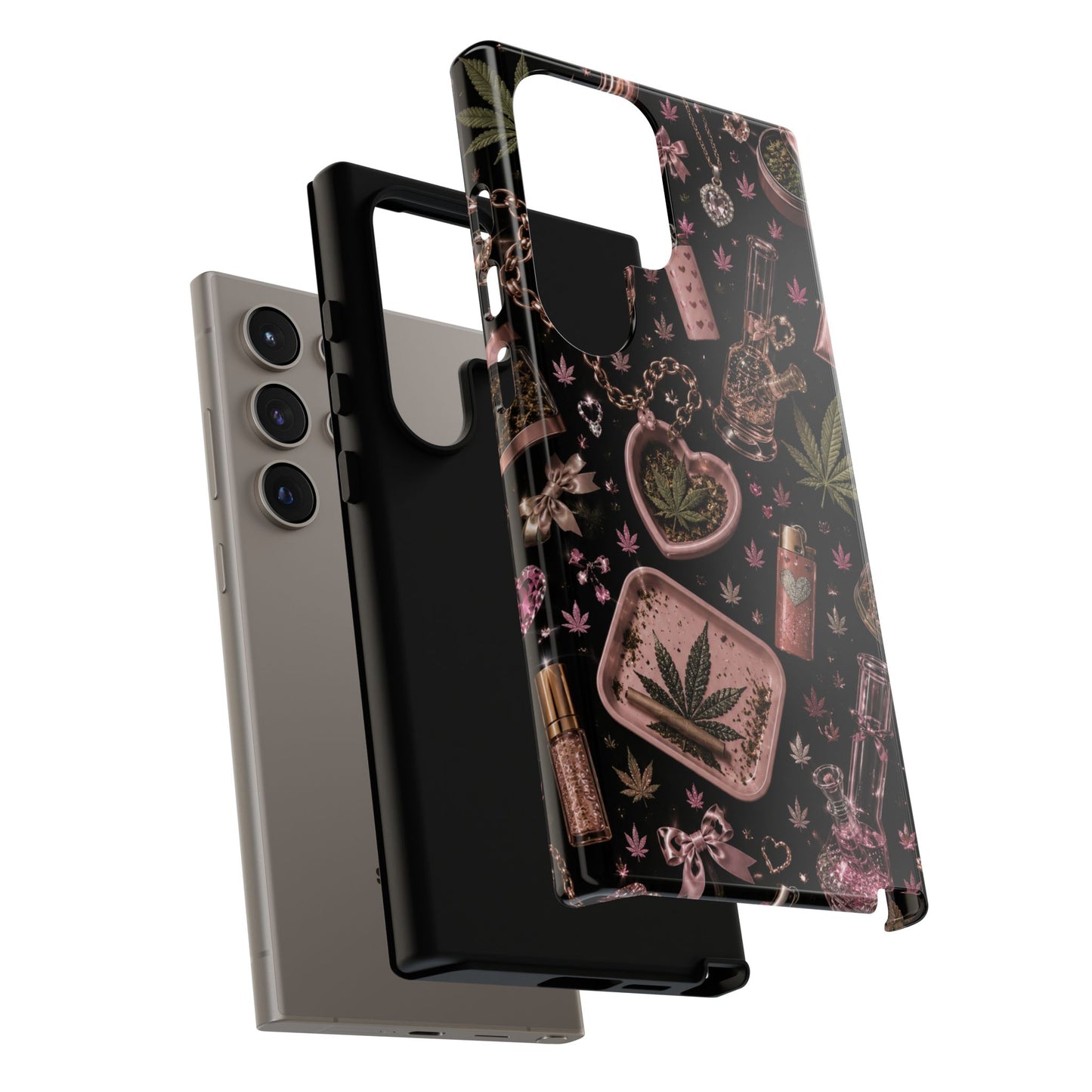 Sunflower Porch Co Pink Cannabis Pattern Tough Case | Weed Leaf Phone Case, Grinder & Lighter Design