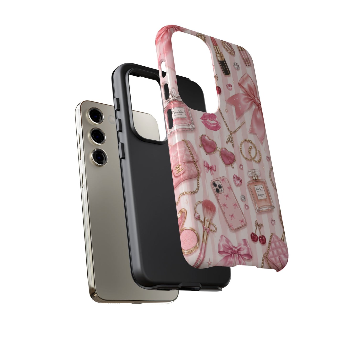 Pink Glam Pattern phone case | Makeup, bows, perfume, lipstick design