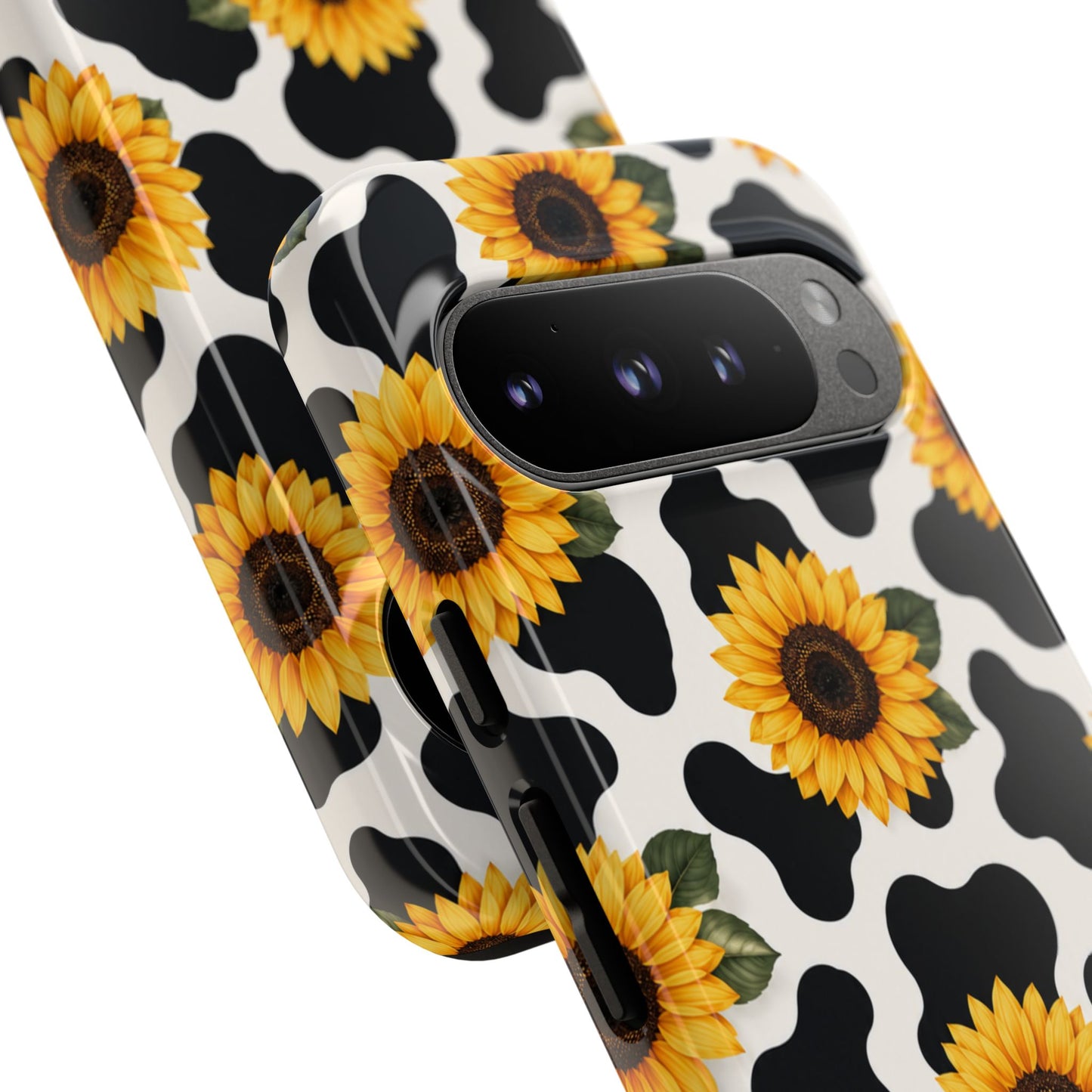 Sunflower Cow Print Tough Case | Phone Case, Floral Farm Animal Pattern