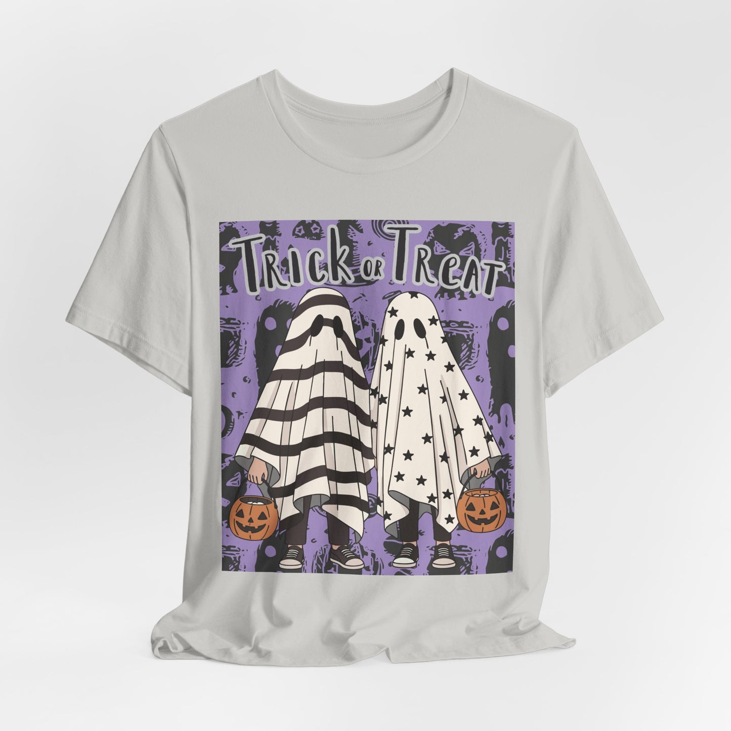 SunflowerPorchCo Trick or Treat Ghost Kids Halloween T-Shirt | Pumpkin Costume Tee