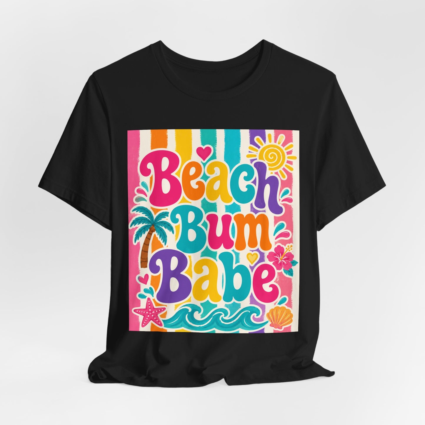 Sunflower Porch Co. Beach Bum Babe T-Shirt — Colorful Retro Tropical Summer Tee