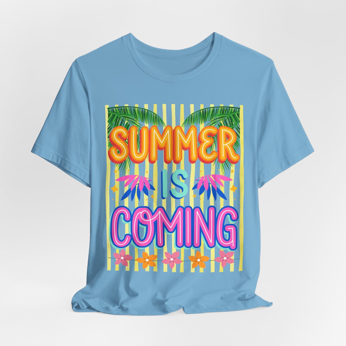 SunflowerPorchCo Summer Is Coming T-Shirt | Tropical Palm Flowers Tee