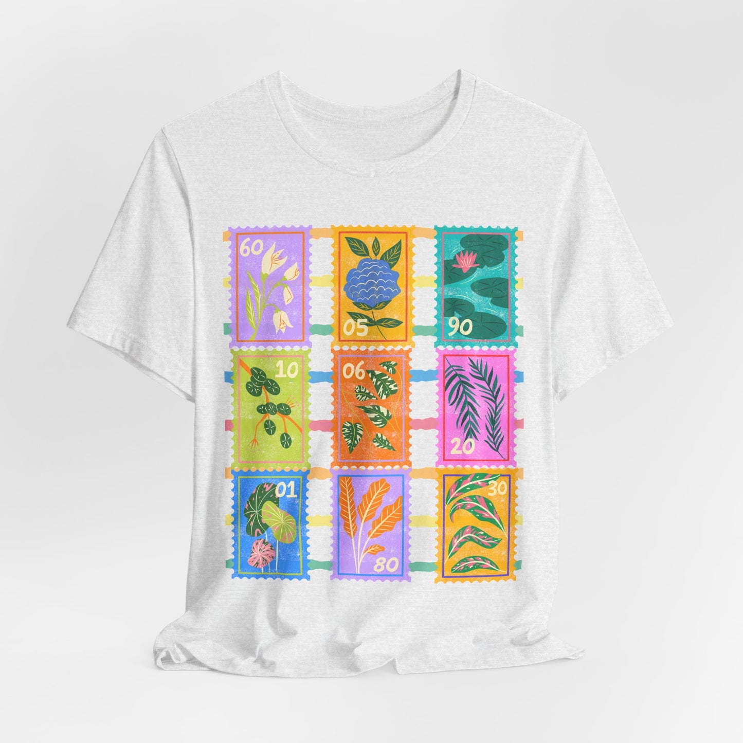 SunflowerPorchCo Vintage Botanical Stamp Collage Tee | Floral Postage Stamp T-Shirt