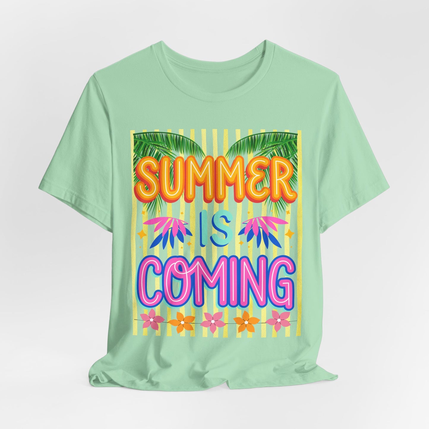SunflowerPorchCo Summer Is Coming T-Shirt | Tropical Palm Flowers Tee