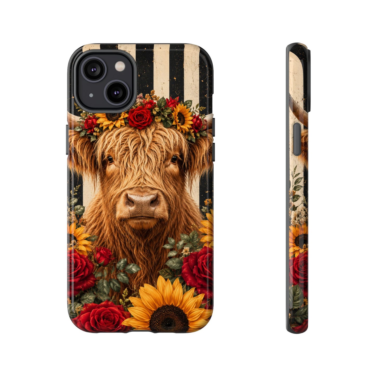Sunflower Porch Co Highland Cow Floral Crown phone case | Tough Cases