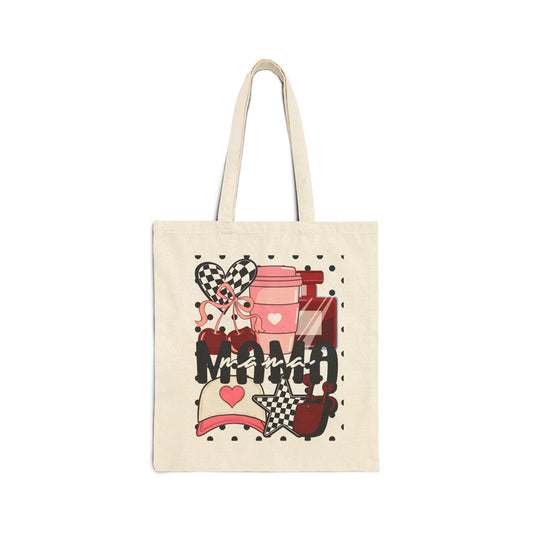 Valentine Coffee Hearts Tote Bag | Love Coffee Pattern Canvas Tote