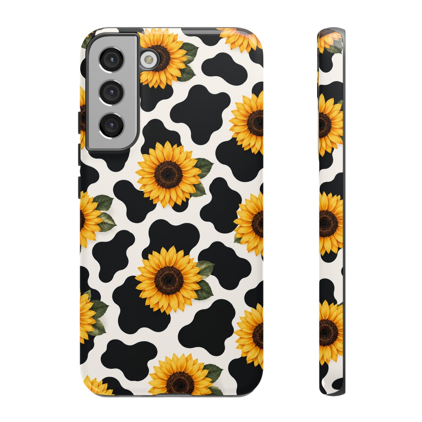 Sunflower Cow Print Tough Case | Phone Case, Floral Farm Animal Pattern