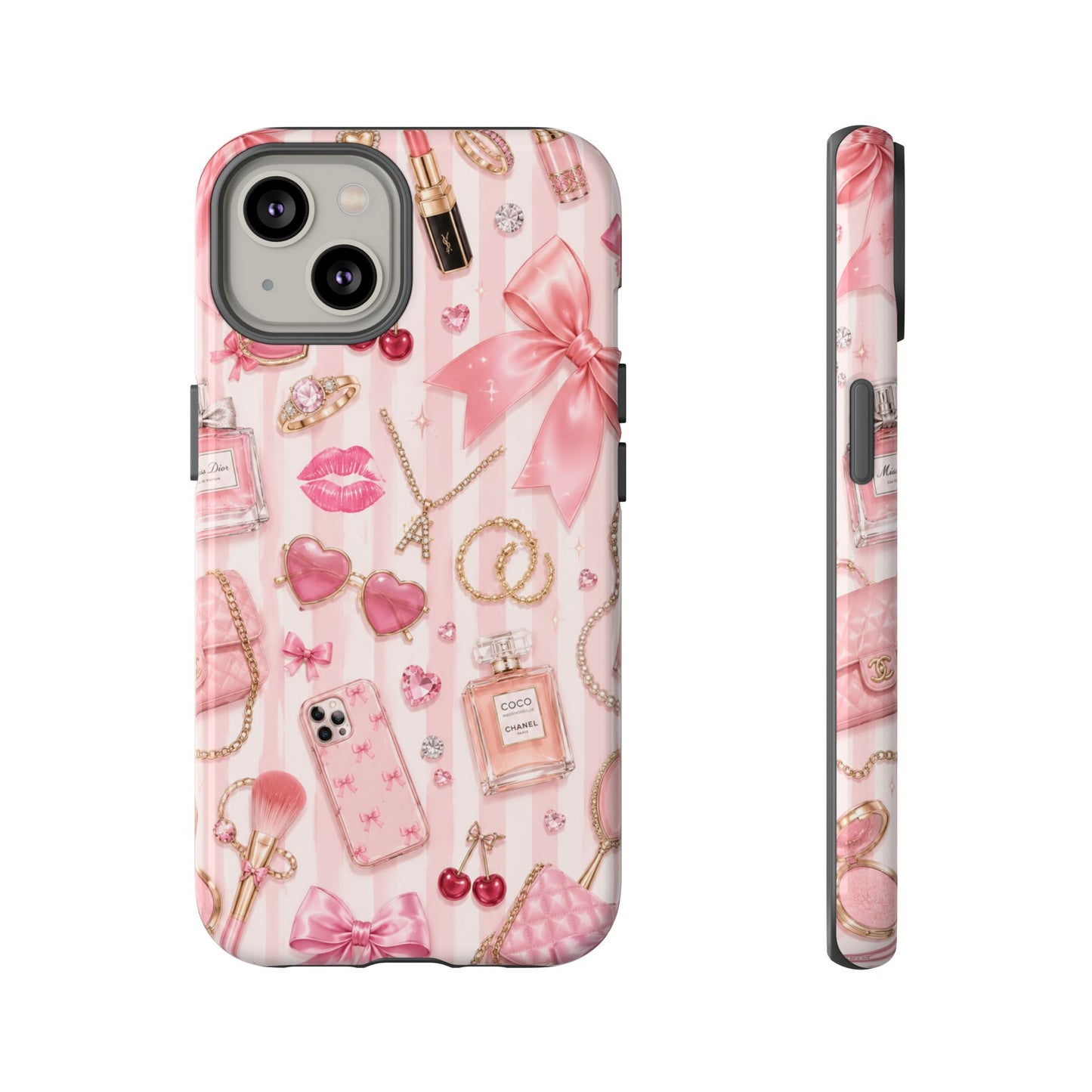 Pink Glam Pattern phone case | Makeup, bows, perfume, lipstick design