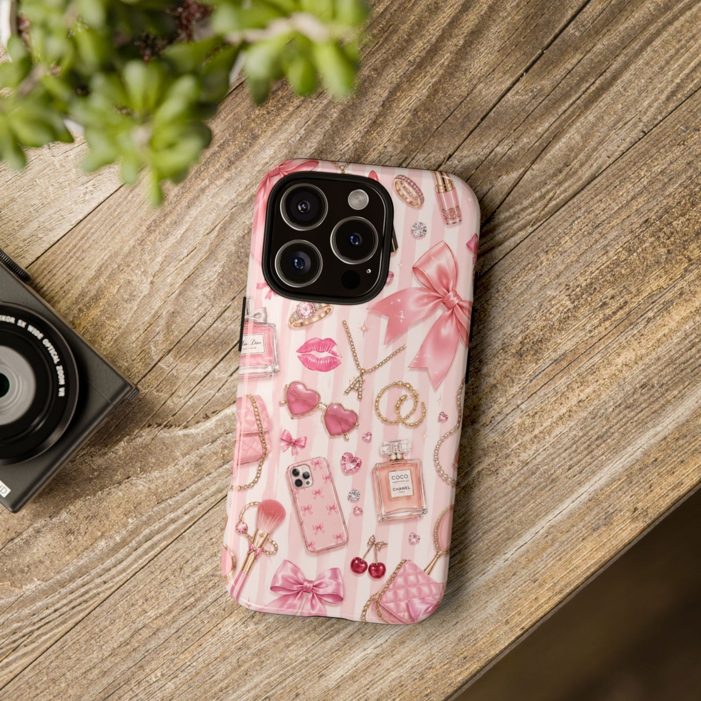 Pink Glam Pattern phone case | Makeup, bows, perfume, lipstick design